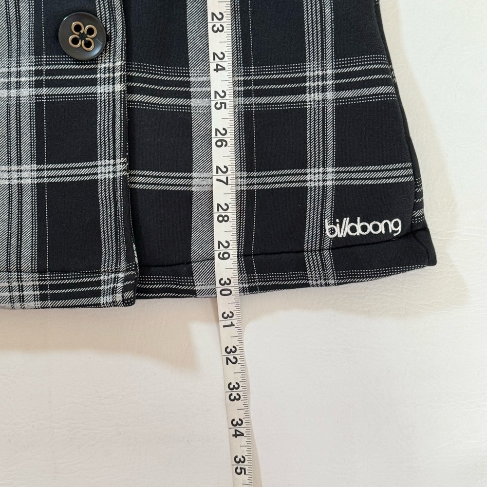 Billabong Jacket Womens Medium Black Plaid Tapered Waist Pea Coat With Pockets - Picture 10 of 16